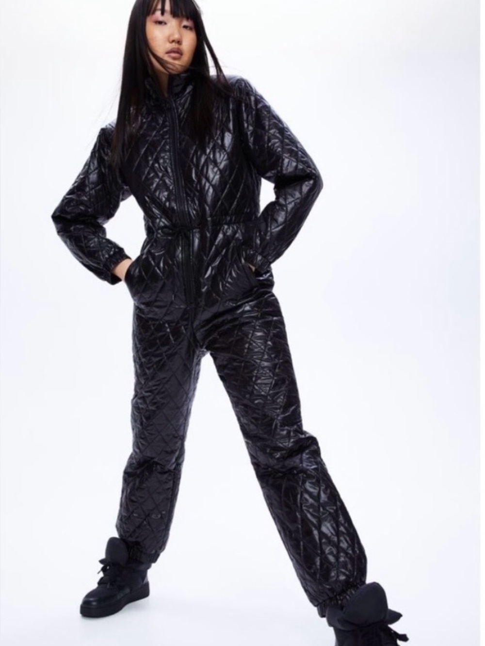 H&M Water-Repellent Quilted Snow Suit Black NEW